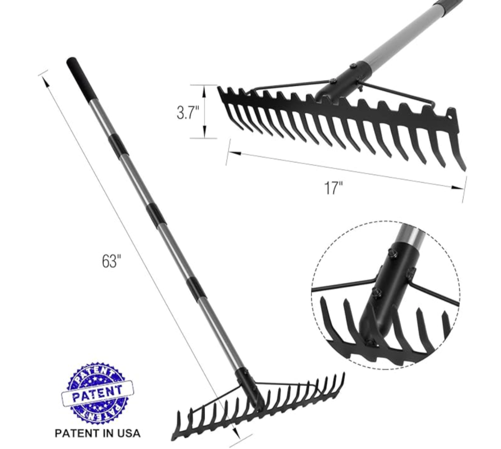 ergonomische Gartengeräte robuster Gartenrechen mit Teleskopstiel